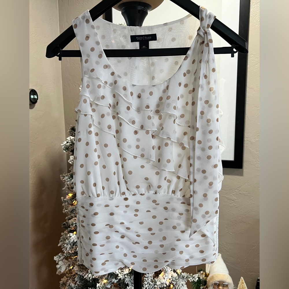 White House Black Market Polka Dot Ruffle Chiffon Blouse XS
